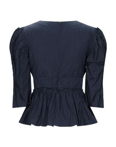 Brock Collection Metallic Crinkled-twill Peplum Blouse In Blue
