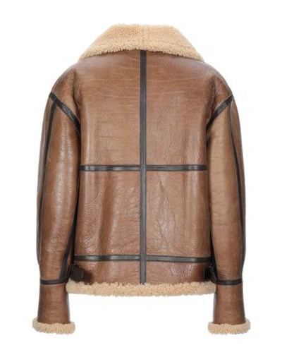 Shop Celine Leather Jacket In Khaki