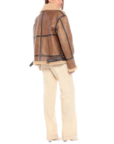 Shop Celine Leather Jacket In Khaki