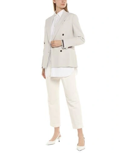 Shop Brunello Cucinelli Woman Suit Jacket Light Grey Size 6 Virgin Wool, Viscose, Brass, Cotton, Polyamid