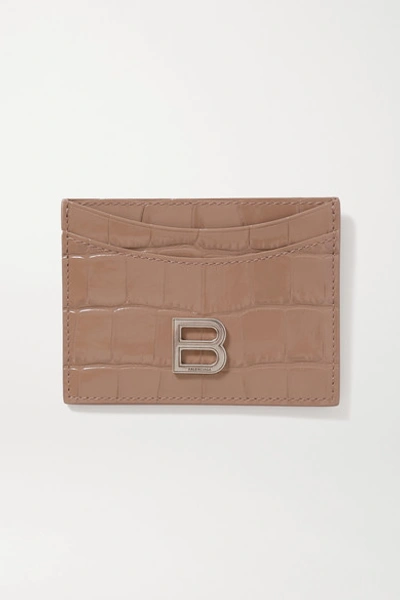 Shop Balenciaga Hourglass Croc-effect Leather Cardholder In Gray