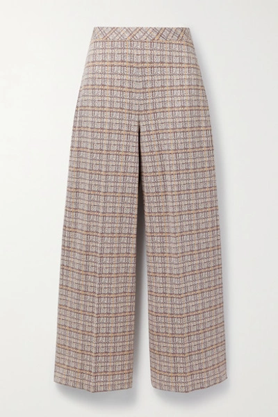 Shop Rosetta Getty Cropped Checked Stretch-ponte Straight-leg Pants In Brown