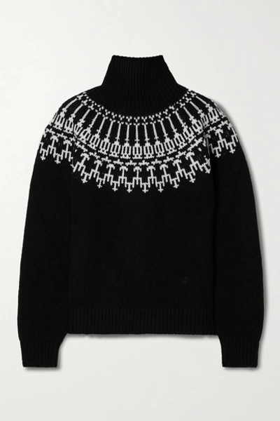 Shop Tory Sport Wool-jacquard Turtleneck Sweater In Black