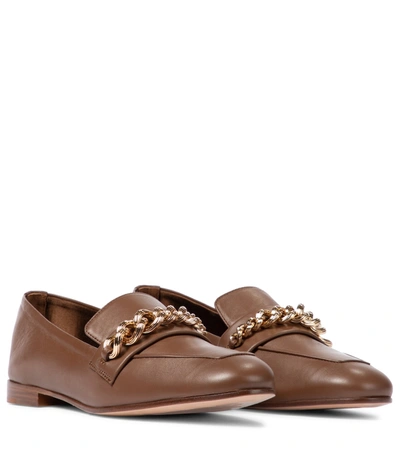 Shop Max Mara Leather Loafers In Brown