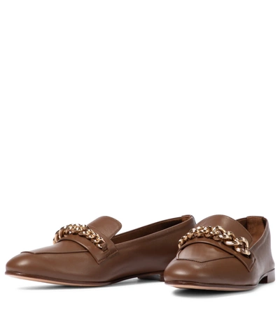 Shop Max Mara Leather Loafers In Brown