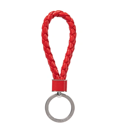 Shop Bottega Veneta Intrecciato Leather Key Ring In Red