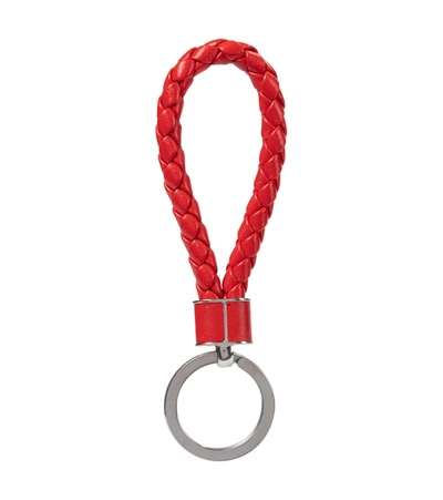Shop Bottega Veneta Intrecciato Leather Key Ring In Red