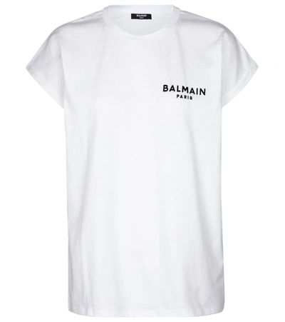 Shop Balmain Logo Cotton T-shirt In White