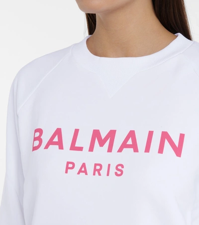 Shop Balmain Logo Cotton Jersey Sweatshirt In White