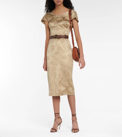 Shop Etro Jacquard Midi Dress In Beige