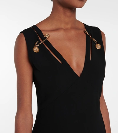 Shop Versace Safety Pin Silk Maxi Dress In Black