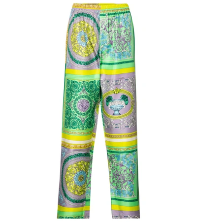 Shop Versace Barocco Mosaic Silk Twill Pajama Pants In Multicoloured