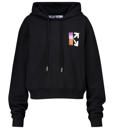 Shop Off-white Logo Cotton Jersey Hoodie In Black