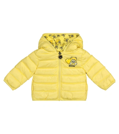 Shop Moschino Baby Quilted Down Jacket In Yellow