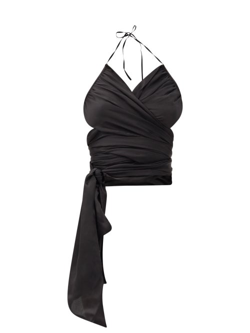 black satin wrap top