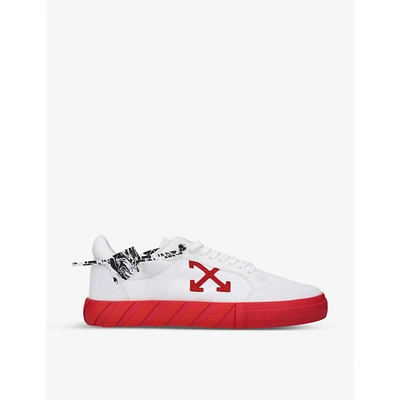 Shop Off-white Vulcanized Suede Trainers In White/red