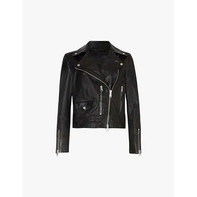 Shop Allsaints Kara Leather Cropped Biker Jacket In Black