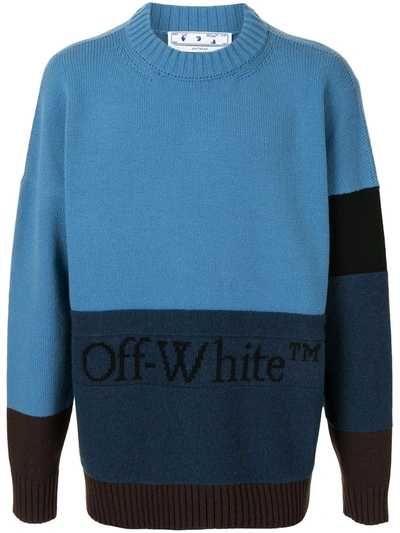 Shop Off-white Colour-block Knitted Jumper In Blue