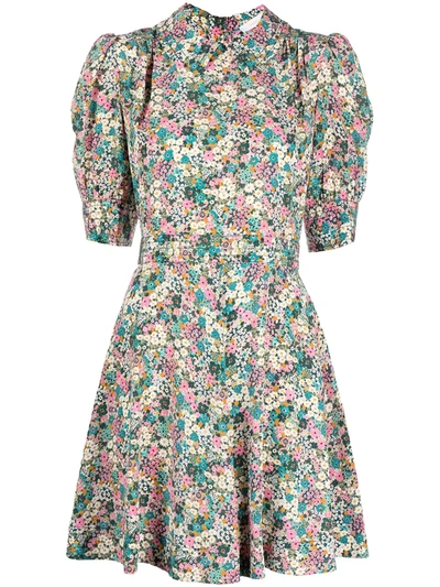 Shop See By Chloé Floral-print Mini Silk Dress In Green