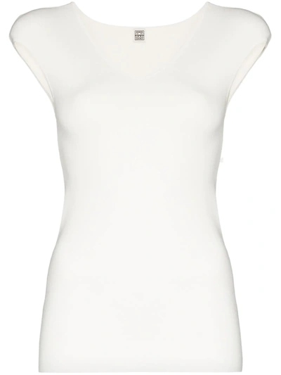 Shop Totême Cap-sleeve Knitted Top In White