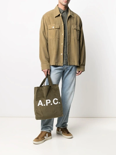 A.P.C. - Logo-Print Cotton-Corduroy Tote Bag - Green A.P.C.