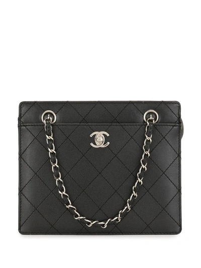 Pre-owned Chanel 1998 Cc Diamond-quilted Tote Bag In Black