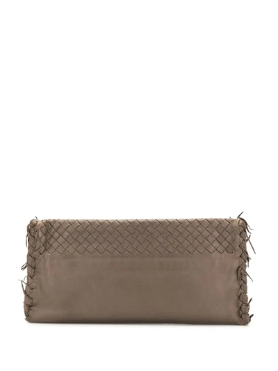 Pre-owned Bottega Veneta Intrecciato Flap Clutch In Brown