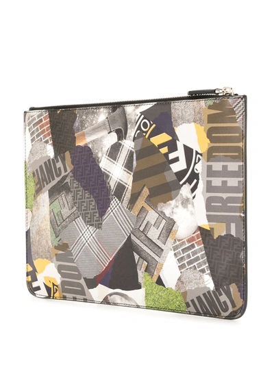 Pre-owned Fendi Collage Print Clutch In Black