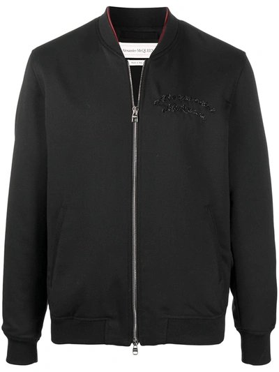 Shop Alexander Mcqueen Embroidered-logo Bomber Jacket In Black
