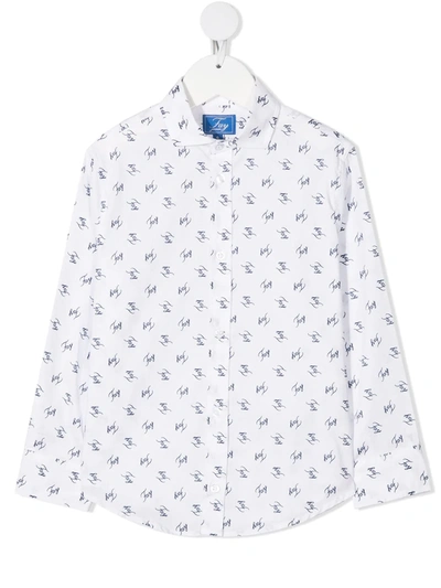 Shop Fay All Over Logo Print Shirt In White