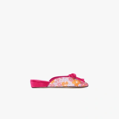 Shop Olivia Morris At Home Daphne Floral Slippers - Women's - Leather/cotton In Pink