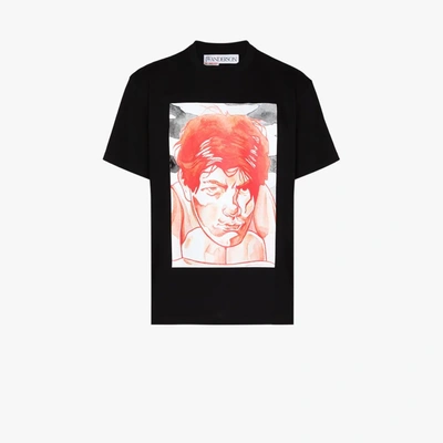 Shop Jw Anderson Face Print Cotton T-shirt In Black
