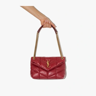 Shop Saint Laurent Red Loulou Puffer Small Leather Shoulder Bag