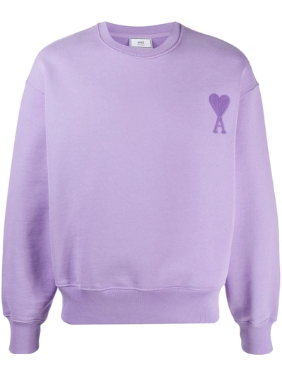Shop Ami Alexandre Mattiussi Embroidered Logo Sweatshirt In Purple