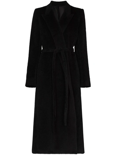 Shop Totême Wraparound Long Wool Coat In Black