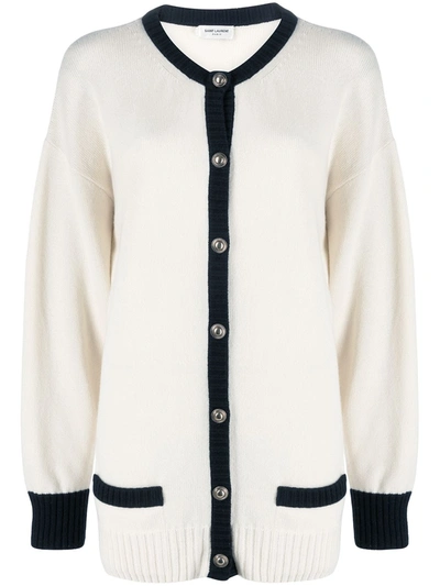 Shop Saint Laurent Long Cashmere Cardigan In Neutrals