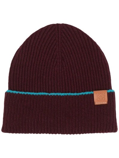 Shop Loewe Logo Patch Beanie Hat In Red
