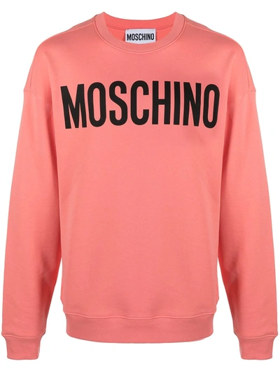 Shop Moschino Logo-print Crew Neck Sweatshirt In Pink