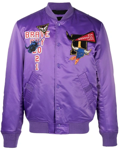 Shop Diesel Embroidered Patches Bomber Jacket In Purple