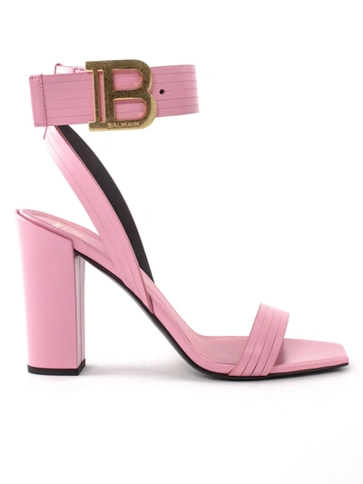 Shop Balmain Pink Lambskin Stella Sandals In Rosa