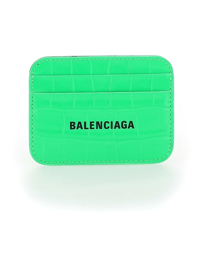 Shop Balenciaga Card Holder In Fluo Green/l Black