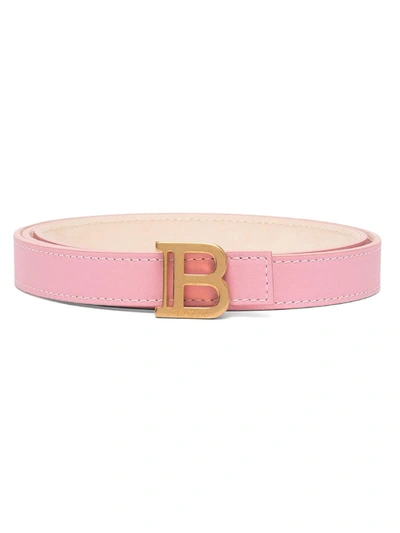 Shop Balmain Smooth Pink Calfskin Belt In Rosa