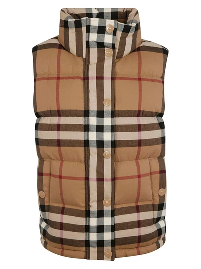 Burberry Check Cotton Flannel Puffer Gilet In Brown | ModeSens