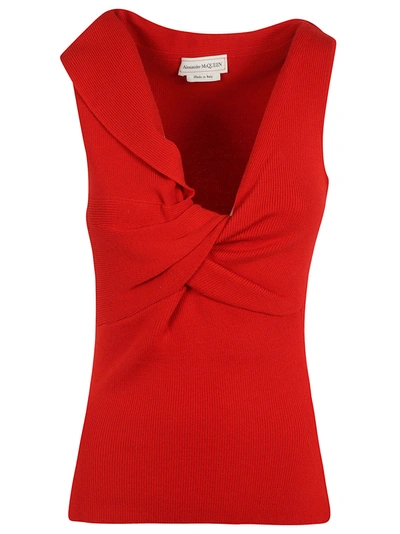 Shop Alexander Mcqueen Front Gathered Sleeveless Top In Lust Red