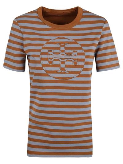 Shop Tory Burch Striped Logo T-shirt In Brown