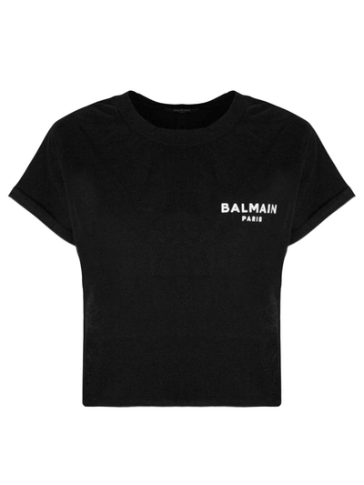 Shop Balmain Black Cotton Cropped T-shirt In Nero