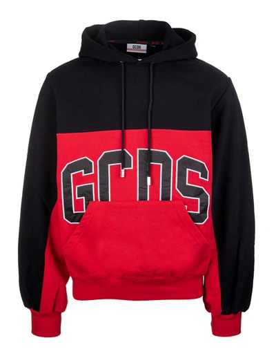 Shop Gcds Red And Black Man Hoodie With Double Logo In Black/red