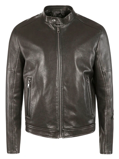 Shop Prada Band Collar Zipped Biker Jacket In Black