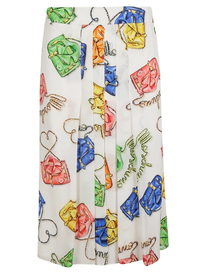 Shop Moschino Bag Print Pleated Skirt In Fantasy White
