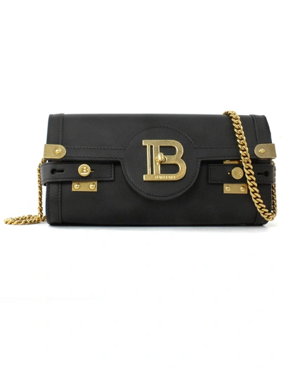 Shop Balmain Black Leather B-buzz 23 Clutch Bag In Nero
